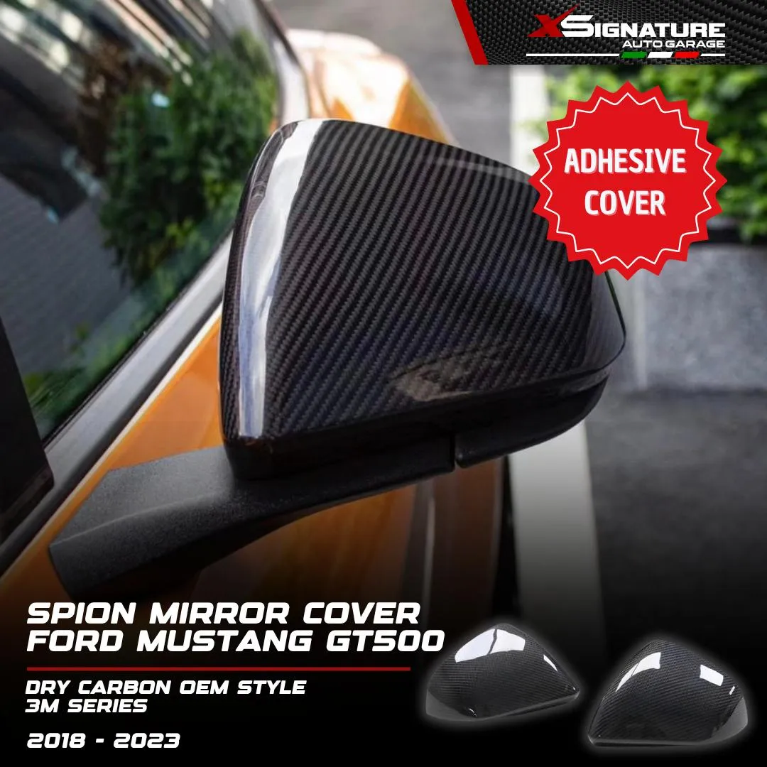 FORD MUSTANG (2013-2023) 2.3 ECOBOOST / OEM STYLE DRY CARBON FIBER SIDE MIRROR COVER SPION 3M SERIES (SYSTEM TEMPEL BUKAN REPLACEMENT) ORIGINAL DRY CARBON FIBER 100% BUKAN CARBON CELUPAN ATAU STICKER