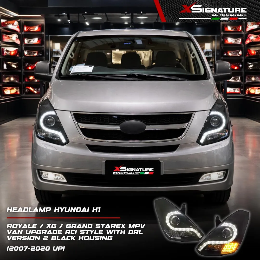 HEADLAMP HYUNDAI H1 (2007-2020 UP) ROYALE / XG / GRAND STAREX MPV VAN UPGRADE RCI STYLE WITH DRL VERSION 2 BLACK HOUSING