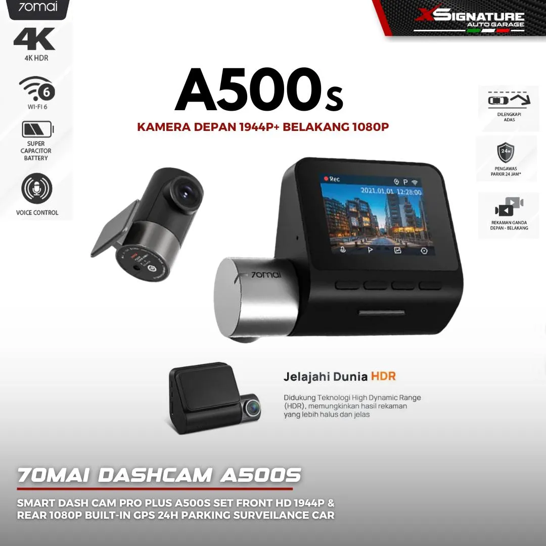 70MAI SMART DASHCAM PRO PLUS A500S SET FRONT HD 1944P & REAR 1080P BUILT-IN GPS 24H PARKING SURVEILANCE CAR CAMERA KAMERA DEPAN DAN BELAKANG