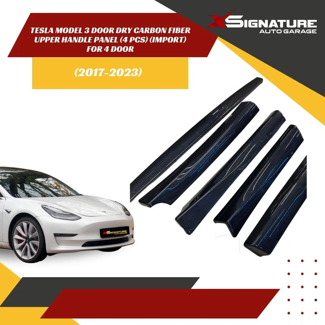 DOOR DRY CARBON FIBER UPPER HANDLE PANELTESLA MODEL 3 2017-2023 IMPORT