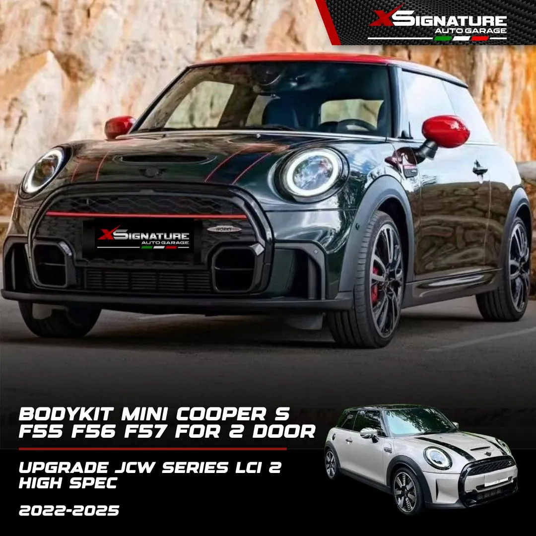 MINI COOPER S F55 F56 F57 (FOR 2 DOOR) (2022-2025) UPGRADE JCW SERIES LCI 2 HIGH SPEC BODYKIT IMPORT COMPLETE SET WITH ROOF SPOILER JCW AND MUFFLER TIP JCW