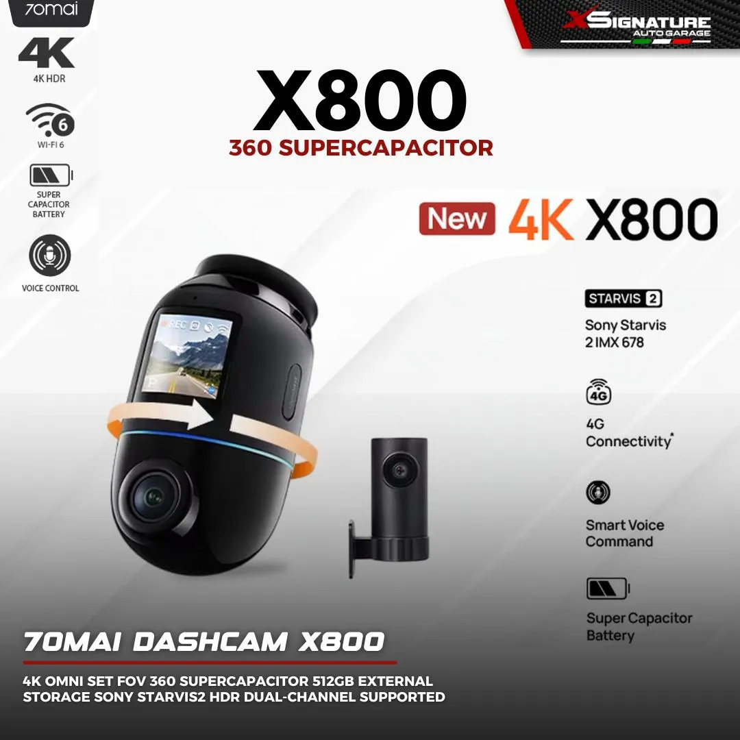 70MAI DASHCAM X800 4K OMNI SET FOV 360 SUPERCAPACITOR 512GB EXTERNAL STORAGE SONY STARVIS2 HDR DUAL-CHANNEL SUPPORTED