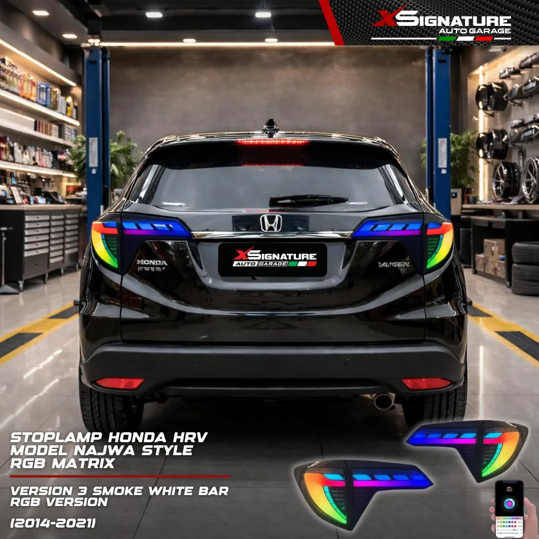 STOPLAMP HONDA HRV (2014-2021) MODEL NAJWA STYLE RGB MATRIX VERSION 3 SMOKE WHITE BAR
