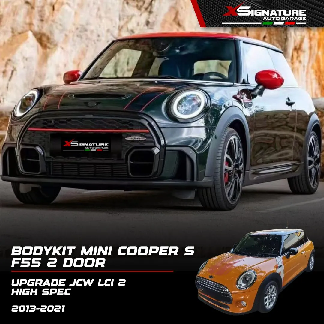 MINI COOPER S F55 F56 F57 (FOR 2 DOOR) (2013-2021) FACELIFT UPGRADE JCW SERIES LCI 2 HIGH SPEC BODYKIT IMPORT COMPLETE SET WITH ROOF SPOILER JCW AND MUFFLER TIP JCW