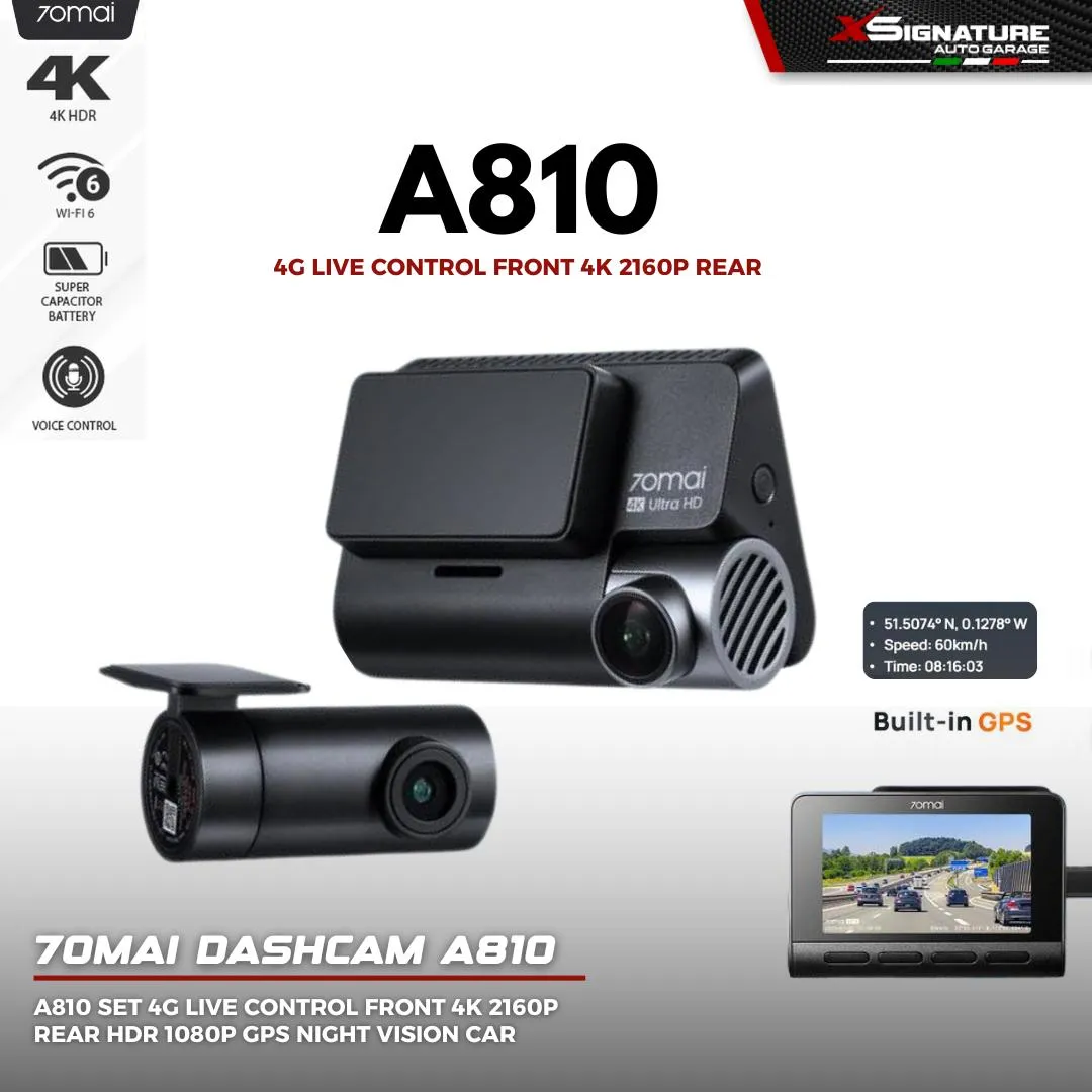 70MAI DASHCAM A810 SET 4G LIVE CONTROL FRONT 4K 2160P REAR HDR 1080P GPS NIGHT VISION CAR KAMERA HDR 1080P FOV150 DASHCAM MOBIL