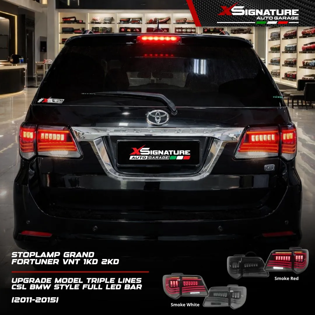 STOPLAMP GRAND FORTUNER VNT 1KD 2KD (2011-2015) UPGRADE MODEL TRIPLE LINES CSL BMW STYLE FULL LED BAR