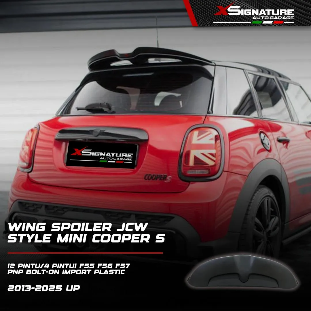 MINI COOPER S (2 PINTU/4 PINTU) F55 F56 F57 (2013-2025 UP) WING SPOILER JCW STYLE PNP BOLT-ON IMPORT PLASTIC